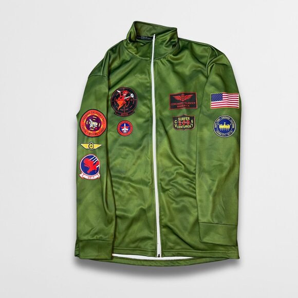 Top Gun Parody Coronado Islanders Track Jacket By Spenglish Green W/ Patches L P - Picture 2 of 5